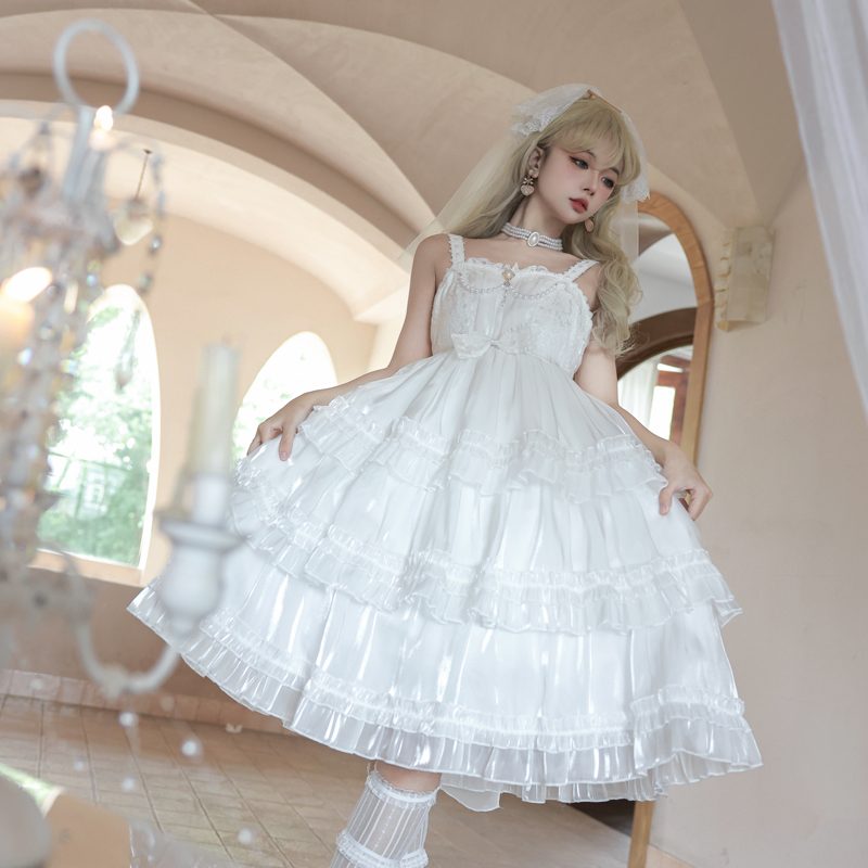 星纱恋曲 lolita裙原创设计jsk优雅蓬蓬裙白色洛丽塔吊带连衣裙,淘宝优惠券,粉丝福利购,淘宝优惠卷