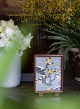 润土生发  春雪蜡梅清供图 水印水刻套色版画 家居装饰画