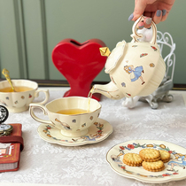 HoneyMee Alice English-style afternoon tea set with cute ceramic flower teapot cup saucer with gift box