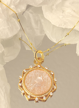 S925纯银贝雕中古礼物卡梅奥项链