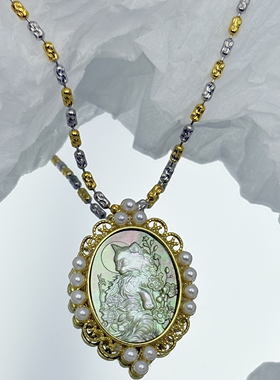 S925纯银贝雕极光Cameo猫咪吊坠