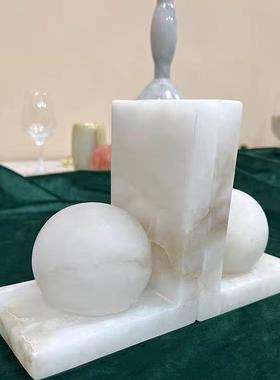 新中式云石大理石书挡艺术书房摆创意书压样板间书房书柜书靠摆件