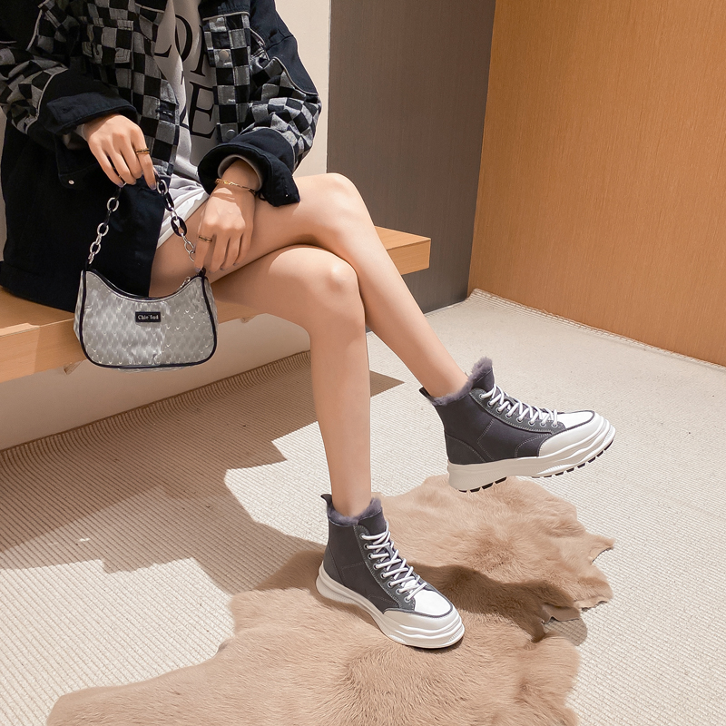 厚底雪地靴女2025年新款加绒加厚休闲高帮棉鞋皮毛一体东北棉靴子 - 图2