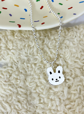 足银999小兔子项链纯银手链宝宝儿童定制刻卡通套装周岁生日礼物