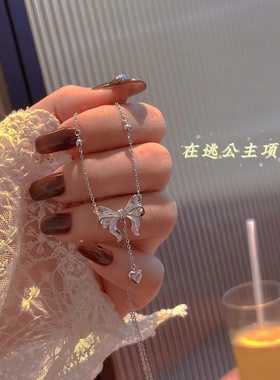 ins新款925纯银在逃项链女蝴蝶结