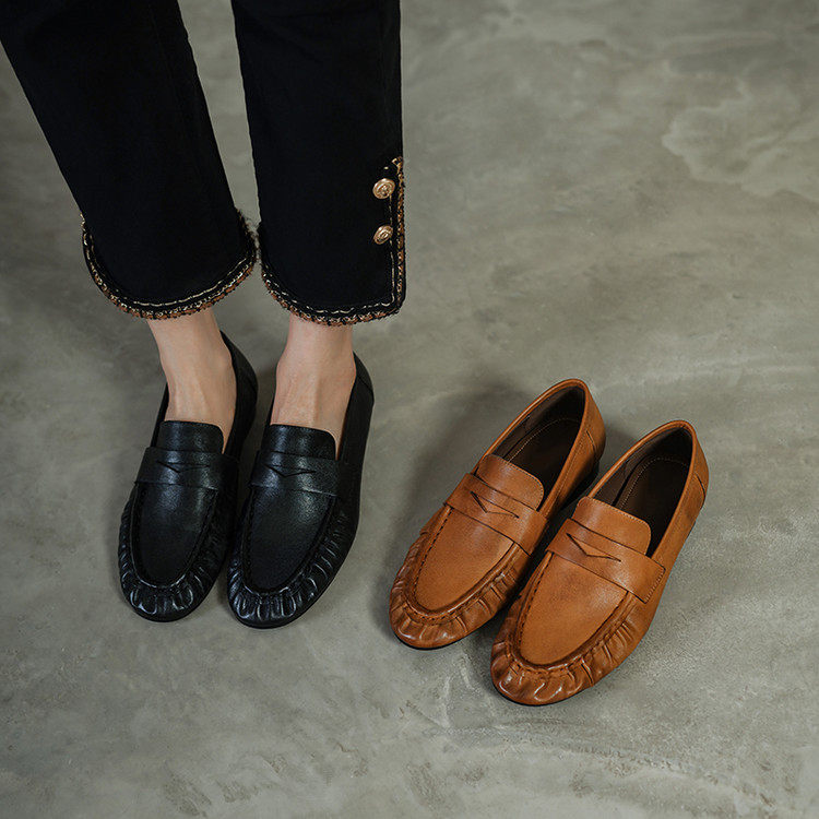 2026新款头层水洗牛皮复古风轻便缝制洋气高级气质百搭深口单鞋,淘宝优惠券,粉丝福利购,淘宝优惠卷