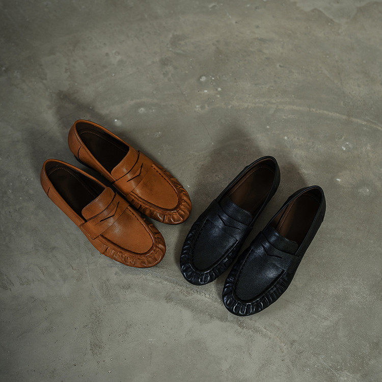 2026新款头层水洗牛皮复古风轻便缝制洋气高级气质百搭深口单鞋,淘宝优惠券,粉丝福利购,淘宝优惠卷