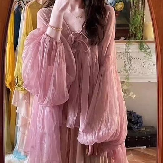 法式度假风红色雪纺衬衫女薄款夏季多巴胺设计感小众微透防晒上衣