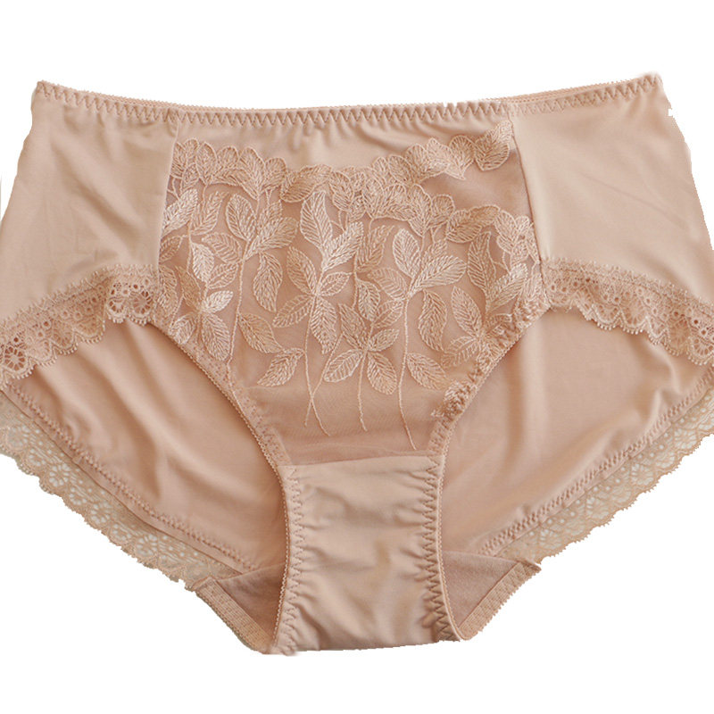 牛奶丝内裤女中高腰刺绣花蕾丝边无痕包臀女士三角裤胖MM大码透气,淘宝优惠券,粉丝福利购,淘宝优惠卷