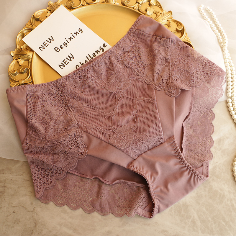 大码牛奶丝内裤女士高腰蕾丝边无痕包臀舒适纯棉裆胖mm三角裤透气 - 图2