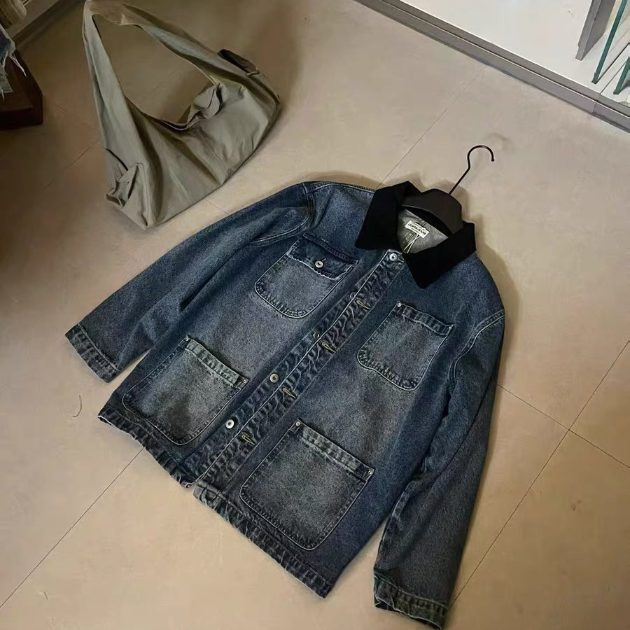 LEAVES叶子家撞色领宽松显瘦复古水洗牛仔外套女休闲百搭夹克上衣 - 图0