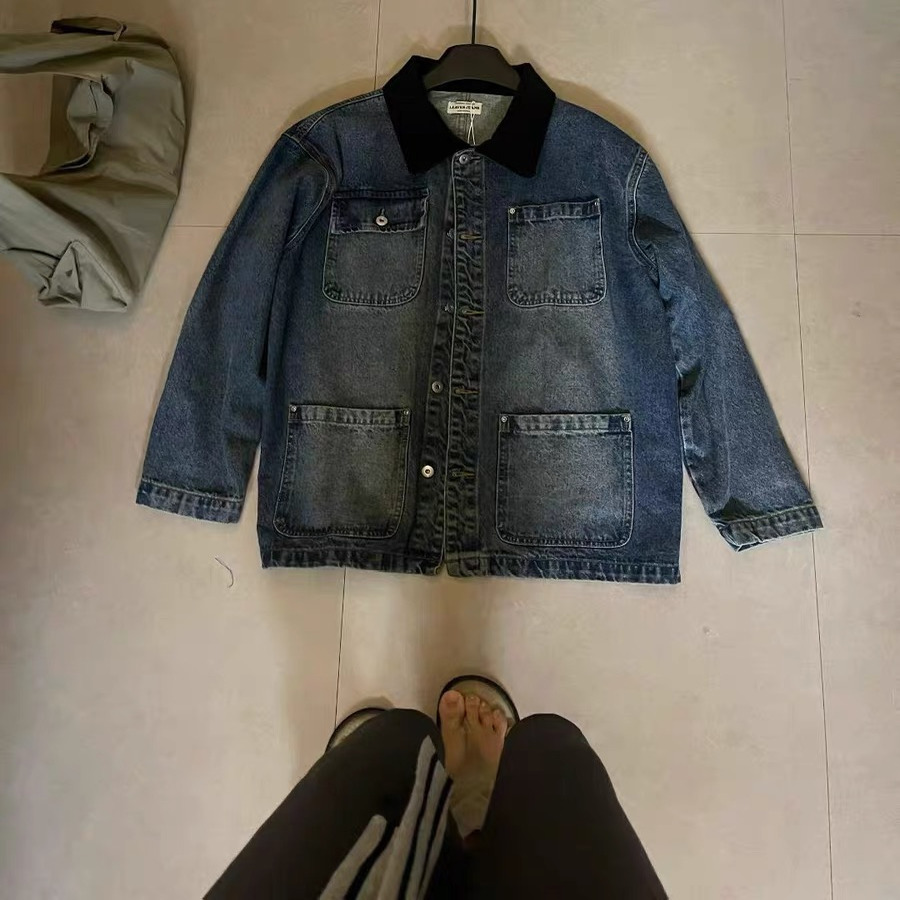 LEAVES叶子家撞色领宽松显瘦复古水洗牛仔外套女休闲百搭夹克上衣 - 图1