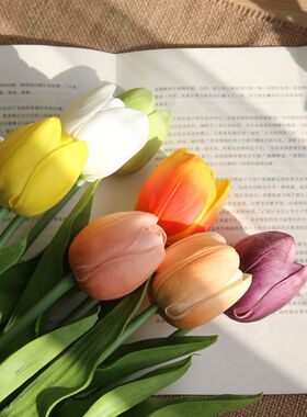 中枝郁金香仿真花 家居客厅餐桌花艺摆设花卉会所装饰 拍摄道具