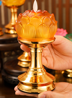 琉璃莲花LED电子供灯仿真电子蜡烛家用无火长明灯电子蜡烛摆件