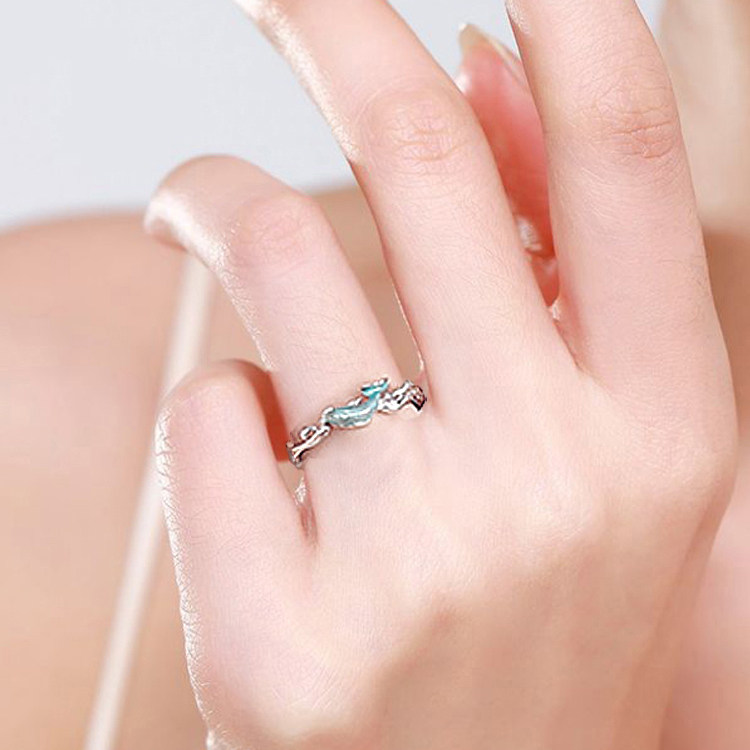 Blue Whale sterling silver ring light luxury niche