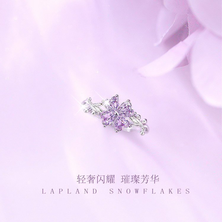 Natural amethyst sterling silver four leaf clover ring