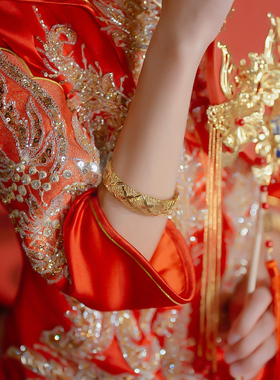 中式婚礼出阁百搭风沙金24k手镯