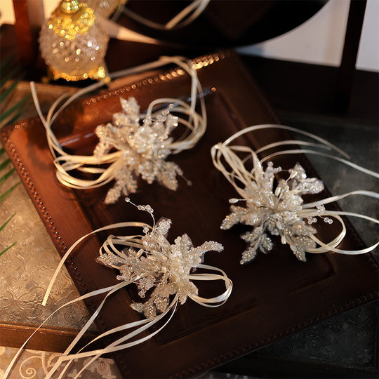 2025 new bridal Korean streamer hair accessories beaded exquisite hairpins gentle and beautiful atmosphere accessories set