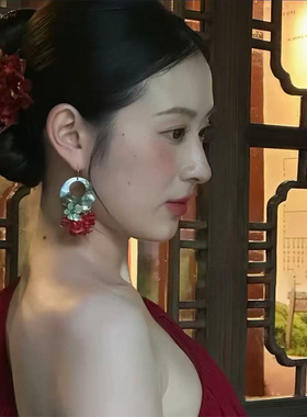 复古风新中式红绿耳饰文艺清新气质晨袍敬酒婚纱礼服配饰