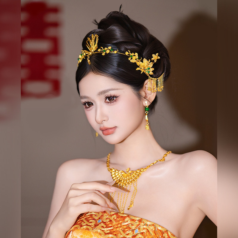 传统中式新娘头饰金色凤凰秀禾服龙凤褂结婚百搭古风精致甜美发饰,淘宝优惠券,粉丝福利购,淘宝优惠卷