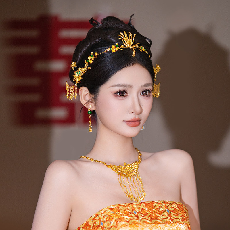 传统中式新娘头饰金色凤凰秀禾服龙凤褂结婚百搭古风精致甜美发饰,淘宝优惠券,粉丝福利购,淘宝优惠卷