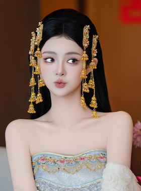 金色新娘流苏边夹马面裙发夹