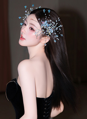 森系精灵仙美新娘白色琉璃发夹婚礼婚纱头饰满天星手工时尚侧发钗