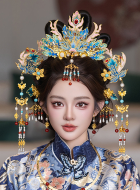 明制汉服新娘发饰古典大气流苏传统刺绣工艺中式婚礼凤冠重工发饰