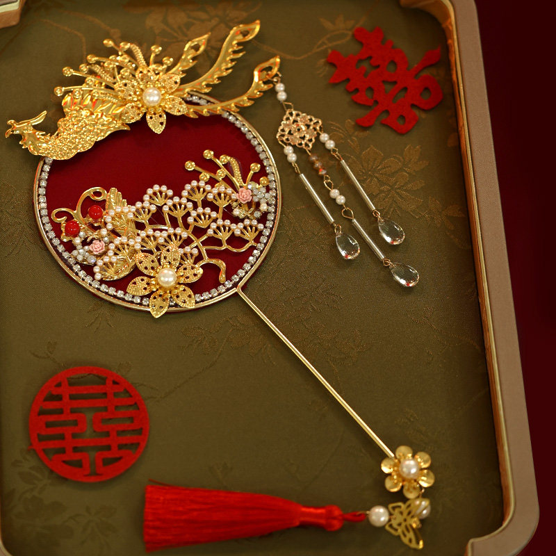 新娘喜扇简约古风小团扇唯美凤凰流苏拍照精致礼服晨袍配饰品扇子,淘宝优惠券,粉丝福利购,淘宝优惠卷