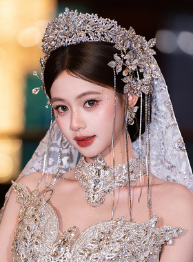 韩系新娘满钻高端婚礼头饰百搭超闪重工精致主婚纱礼服出片配饰品