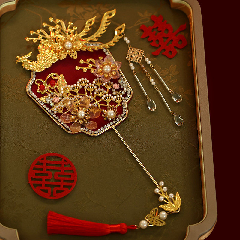 新娘喜扇简约古风小团扇唯美凤凰流苏拍照精致礼服晨袍配饰品扇子,淘宝优惠券,粉丝福利购,淘宝优惠卷