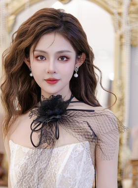 新娘颈链饰品韩式时尚白色蕾丝唯美大朵夸张项链气质结婚礼服配饰