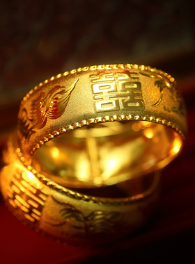 新娘结婚全金色秀禾国风龙凤手镯女开口款双喜婚礼高品质订婚手饰