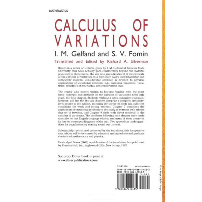 现货 【中商原版】变分法 英文原版 Calculus of Variations I. M. Gelfand Dover Publications - 图0