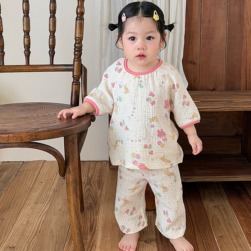 夏季宝宝家居服薄款纯棉半袖棉麻空调服儿童睡衣男女童七分袖套装,淘宝优惠券,粉丝福利购,淘宝优惠卷