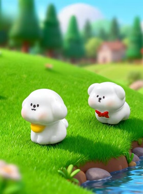 微景观可爱蝴蝶结小狗公仔摆件