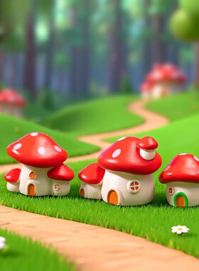 微景观可爱蘑菇小屋造景装饰摆件