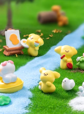 可爱出游线条四季小狗狗公仔摆件