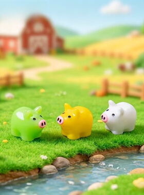 微景观迷你小猪公仔桌面造景摆件