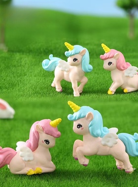 微景观新款可爱带翅膀独角兽摆件