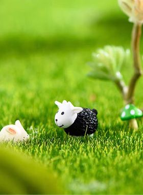 苔藓微景观动物装饰摆件黑白山羊