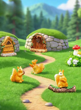 微景观石头拱门树屋木桩系列摆件