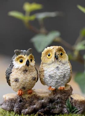 微景观露脚猫头鹰造景装饰摆件