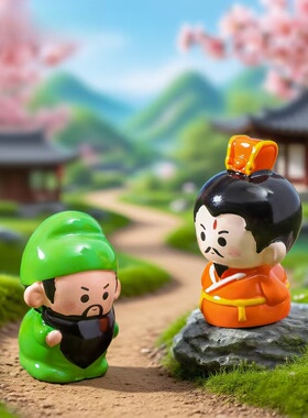 微景观可爱刘关张桃园三结义摆件