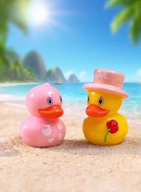 可爱情侣结婚小黄鸭造景装饰摆件