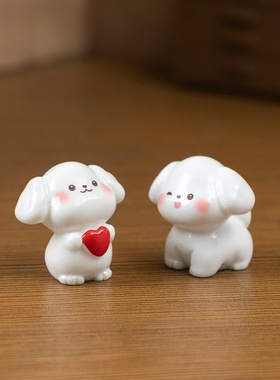 微景观萌粒小白狗公仔造景摆件