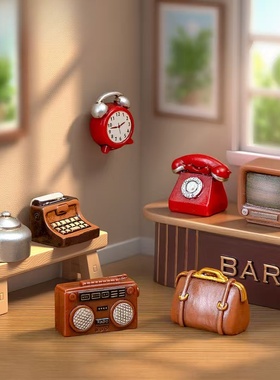 微景观复古电视机座机造景小摆件