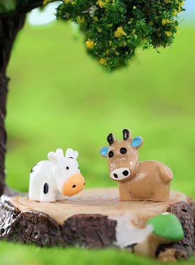苔藓微景观饰品小号奶牛公仔组合