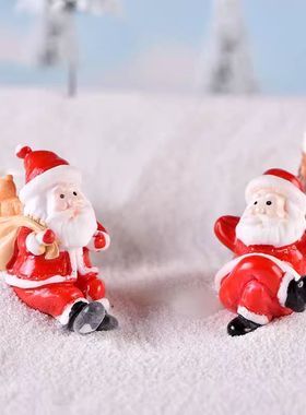 圣诞老人雪人微景观雪景摆件