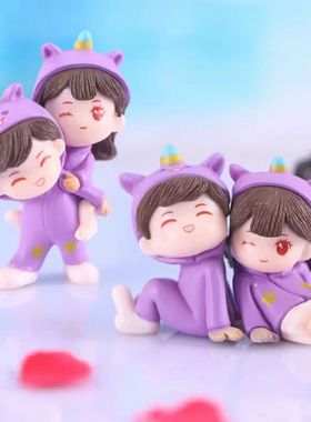 新款独角兽睡衣情侣微景观摆件